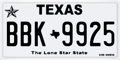 TX license plate BBK9925