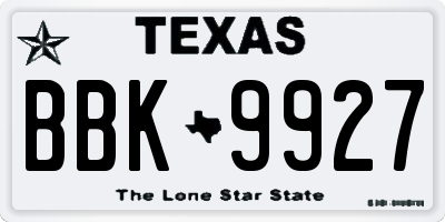 TX license plate BBK9927