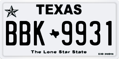 TX license plate BBK9931