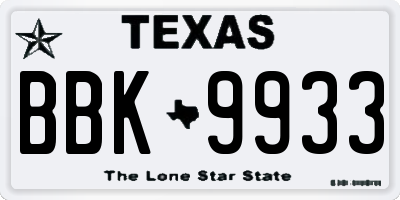 TX license plate BBK9933