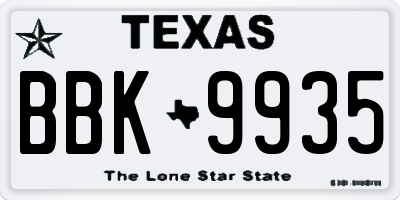 TX license plate BBK9935