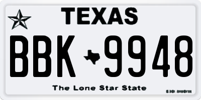 TX license plate BBK9948