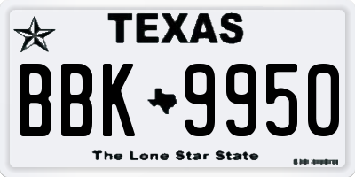 TX license plate BBK9950