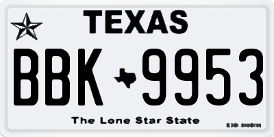 TX license plate BBK9953