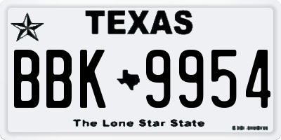 TX license plate BBK9954