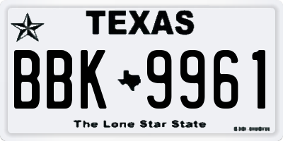 TX license plate BBK9961