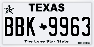 TX license plate BBK9963