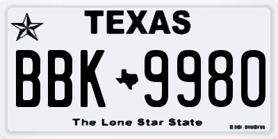 TX license plate BBK9980