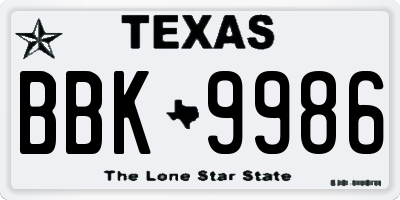 TX license plate BBK9986
