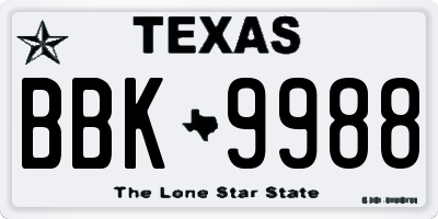 TX license plate BBK9988
