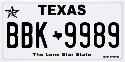 TX license plate BBK9989