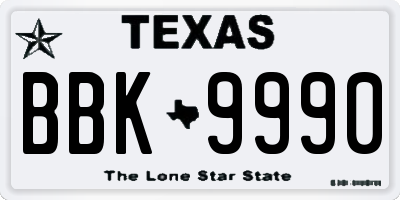 TX license plate BBK9990