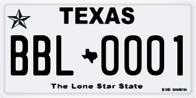 TX license plate BBL0001