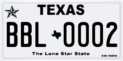 TX license plate BBL0002