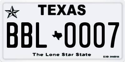 TX license plate BBL0007