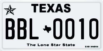 TX license plate BBL0010