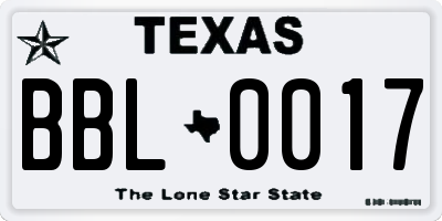 TX license plate BBL0017