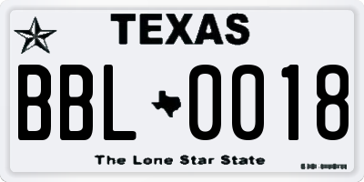 TX license plate BBL0018