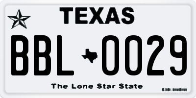 TX license plate BBL0029
