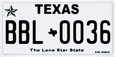 TX license plate BBL0036