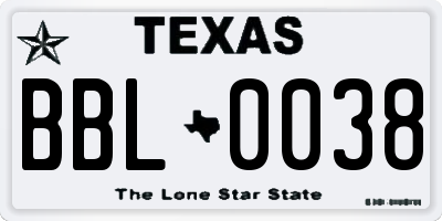TX license plate BBL0038