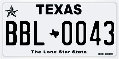 TX license plate BBL0043