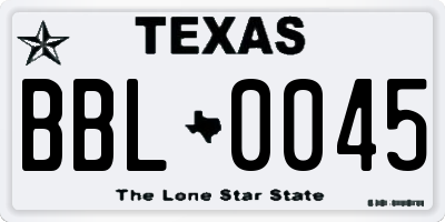 TX license plate BBL0045