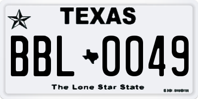 TX license plate BBL0049