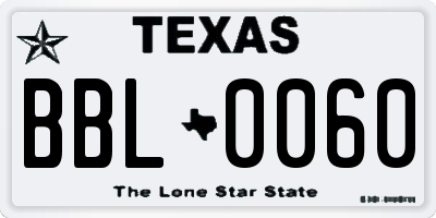 TX license plate BBL0060