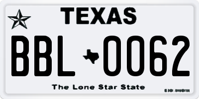 TX license plate BBL0062