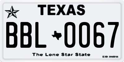 TX license plate BBL0067