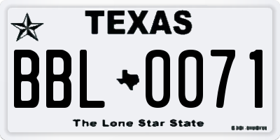 TX license plate BBL0071