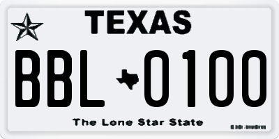 TX license plate BBL0100
