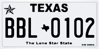 TX license plate BBL0102