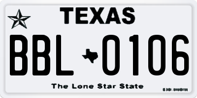 TX license plate BBL0106