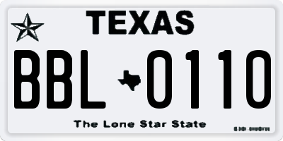TX license plate BBL0110