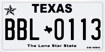 TX license plate BBL0113