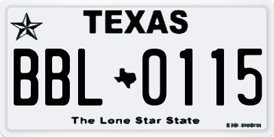TX license plate BBL0115