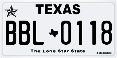 TX license plate BBL0118