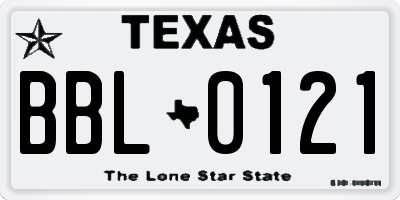 TX license plate BBL0121