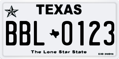 TX license plate BBL0123