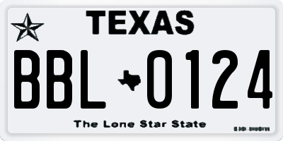 TX license plate BBL0124