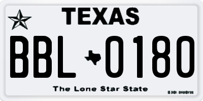 TX license plate BBL0180