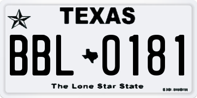 TX license plate BBL0181
