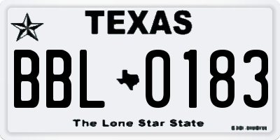 TX license plate BBL0183