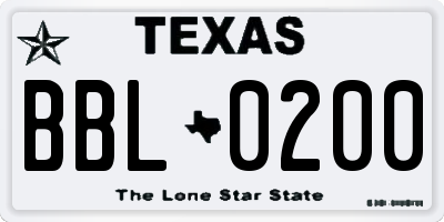 TX license plate BBL0200