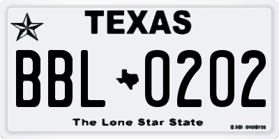 TX license plate BBL0202