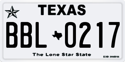 TX license plate BBL0217