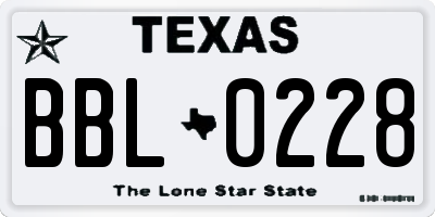 TX license plate BBL0228