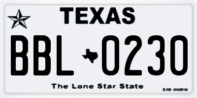 TX license plate BBL0230